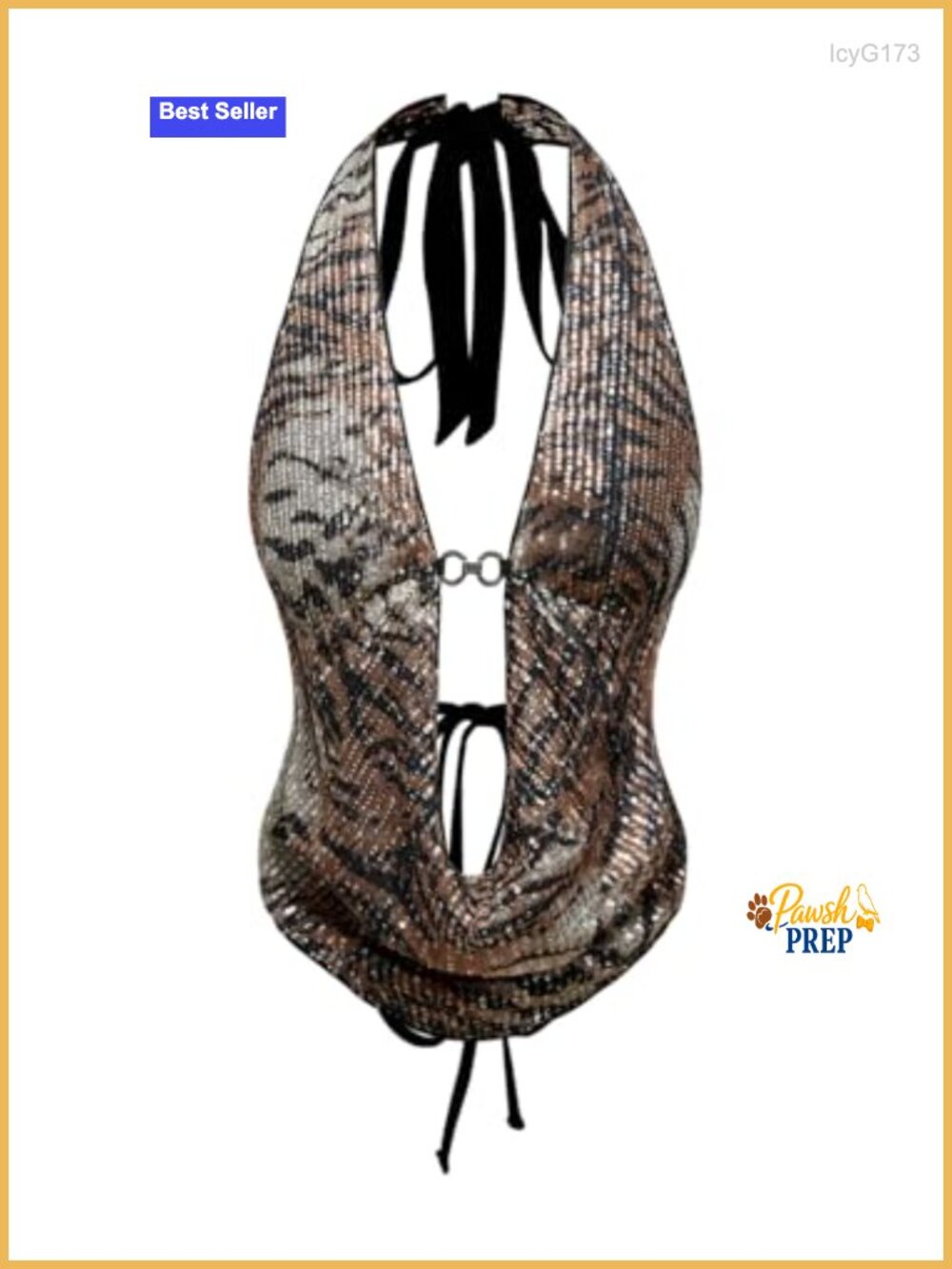 Y2K Cheetah Sequin Crop Top Backless Halter Tie Corset Going Out Club Rave